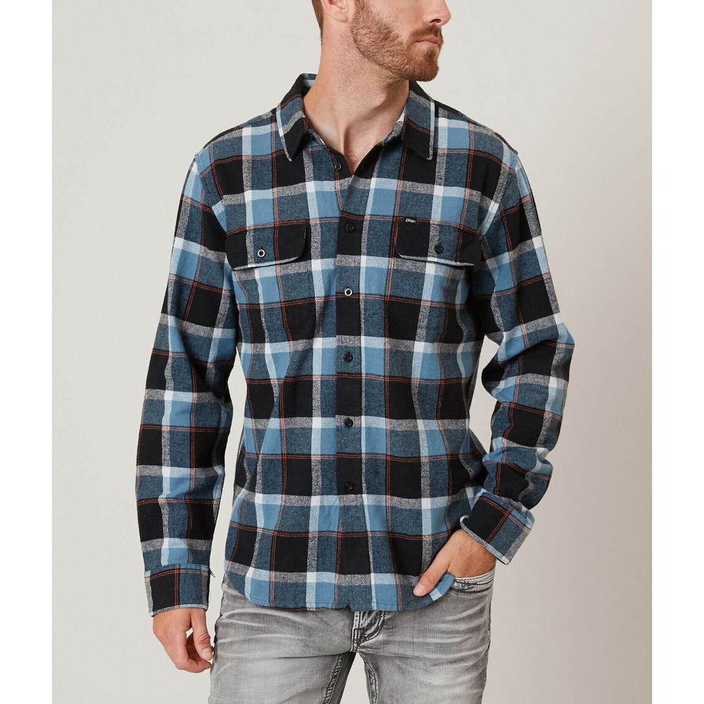 Obey Worldwide Mens Blue Black White Plaid Flannel‎ Button Down Shirt Medium